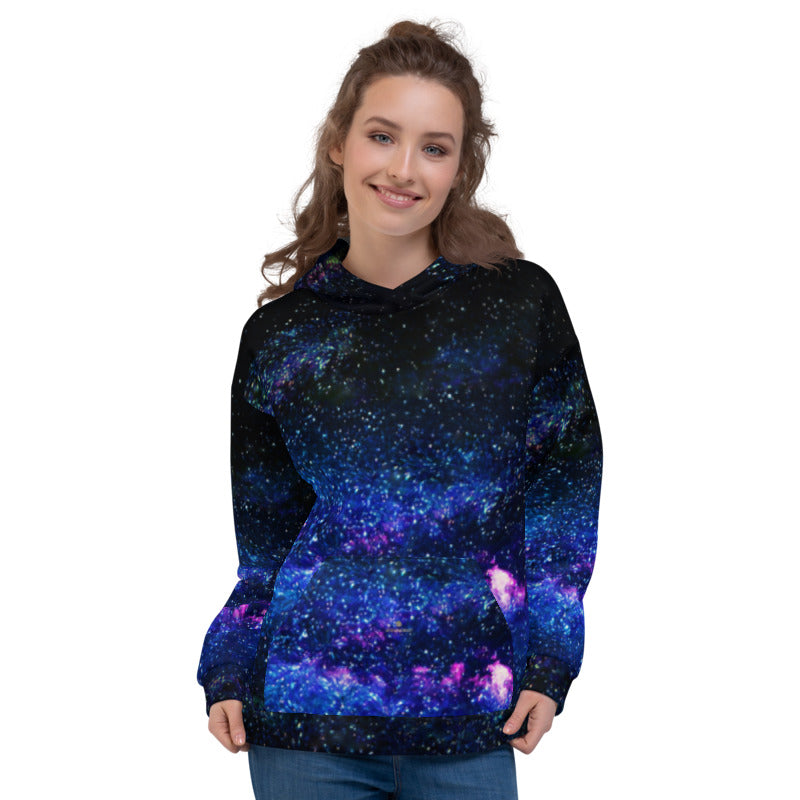 Blue Galaxy Space Print Women's Unisex Hoodie- Made in Europe (US Size: XS-3XL)-Women's Hoodie-XS-Heidi Kimura Art LLC Blue Galaxy Women's Hoodies, Space Blue Galaxy Space Print Men's or Women's Unisex Hoodie- Made in Europe (US Size: XS-3XL), Women's or 