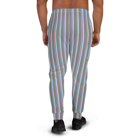 Grey Striped Designer Men's Joggers, Premium Sweatpants - Made in EU-Heidikimurart Limited -Heidi Kimura Art LLC Grey Striped Designer Men's Joggers, Modern Stripes Slim Fit Sweatpants For Men, Modern Slim-Fit Designer Ultra Soft & Comfortable Men's Joggers, Men's Jogger Pants-Made in EU/MX (US Size: XS-3XL)