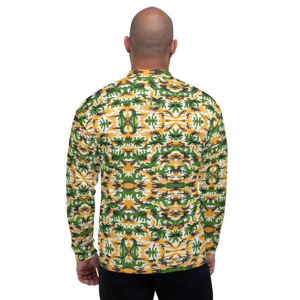 Green Yellow Camo Bomber Jacket, Camouflage Army Military Print Premium Quality Modern Unisex Jacket For Men/Women With Pockets-Made in EU