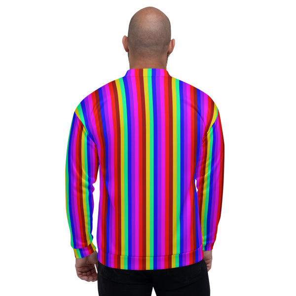 Rainbow Vertical Striped Bomber Jacket, Best Premium Quality Modern Unisex Jacket For Men/Women With Pockets-Made in EU