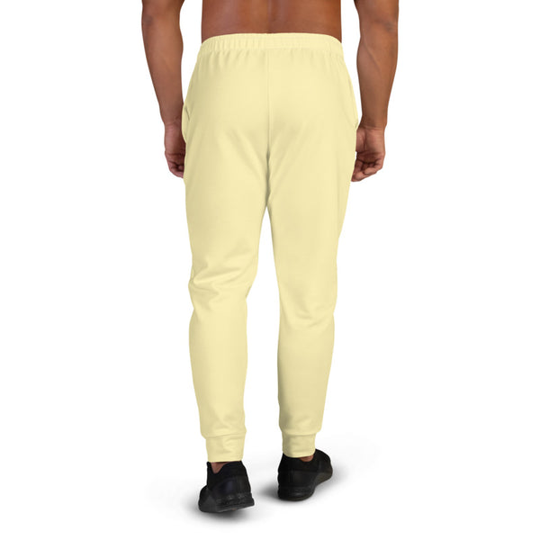 Light Yellow Designer Men's Joggers, Best Pastel Pale Yellow Solid Color Sweatpants For Men, Modern Slim-Fit Designer Ultra Soft & Comfortable Men's Joggers, Men's Jogger Pants-Made in EU/MX (US Size: XS-3XL)