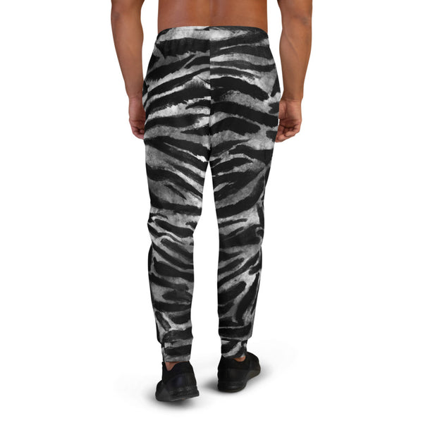 Gray Tiger Stripe Men's Joggers, Animal Print Slim-Fit Cozy Designer Ultra Soft & Comfortable Men's Joggers, Men's Jogger Pants-Made in EU (US Size: XS-3XL)