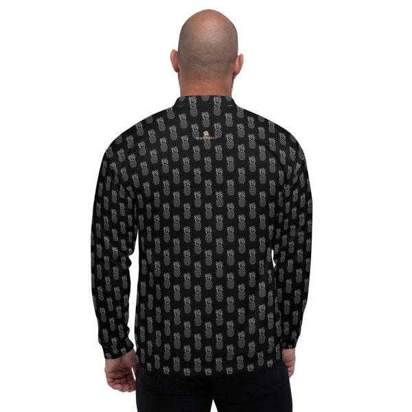 Black Pineapple Bomber Jacket, Premium Quality Modern Unisex Jacket For Men/Women With Pockets-Made in EU