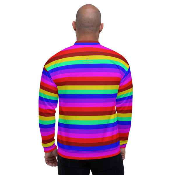 Rainbow Horizontal Striped Bomber Jacket, Gay Friendly LGBTQ Friendly Jacket, Best Premium Quality Modern Unisex Jacket For Men/Women With Pockets-Made in EU