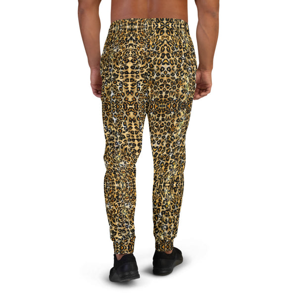 Leopard Print Men's Joggers, Brown Animal Print Casual Designer Ultra Soft & Comfortable Men's Joggers, Men's Jogger Pants-Made in EU (US Size: XS-3XL)