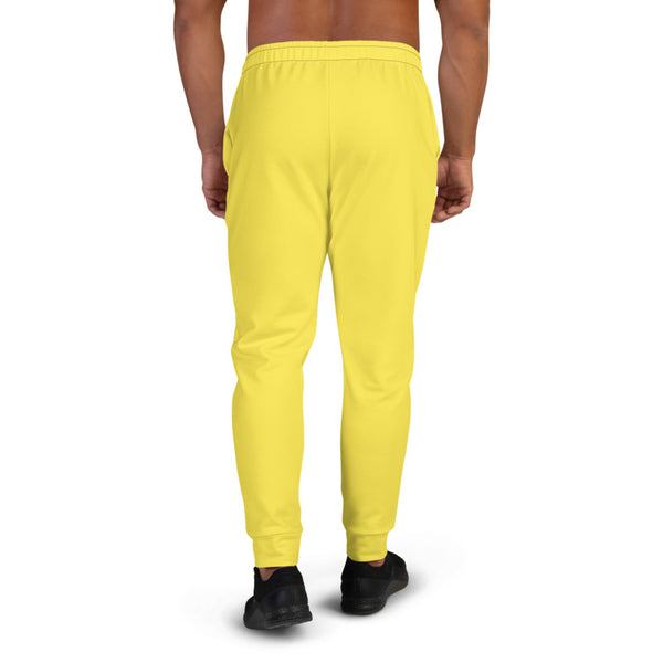 Lemon Yellow Designer Men's Joggers, Best Bright Yellow Solid Color Sweatpants For Men, Modern Slim-Fit Designer Ultra Soft & Comfortable Men's Joggers, Men's Jogger Pants-Made in EU/MX (US Size: XS-3XL)