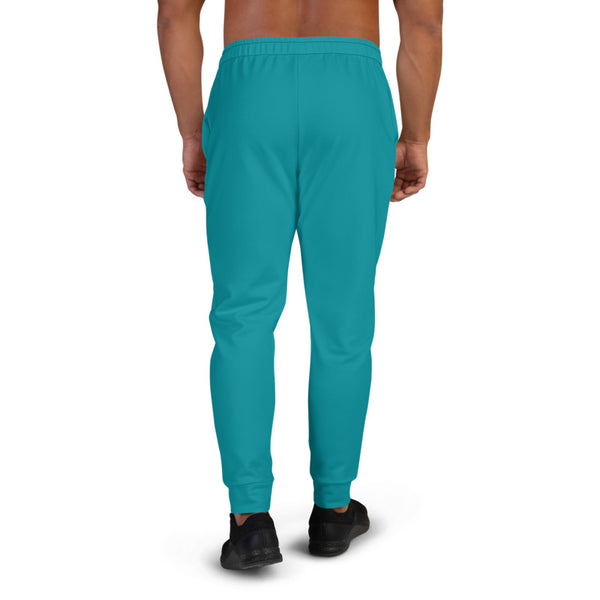 Teal Blue Designer Men's Joggers, Best Teal Blue Solid Color Sweatpants For Men, Modern Slim-Fit Designer Ultra Soft & Comfortable Men's Joggers, Men's Jogger Pants-Made in EU/MX (US Size: XS-3XL)