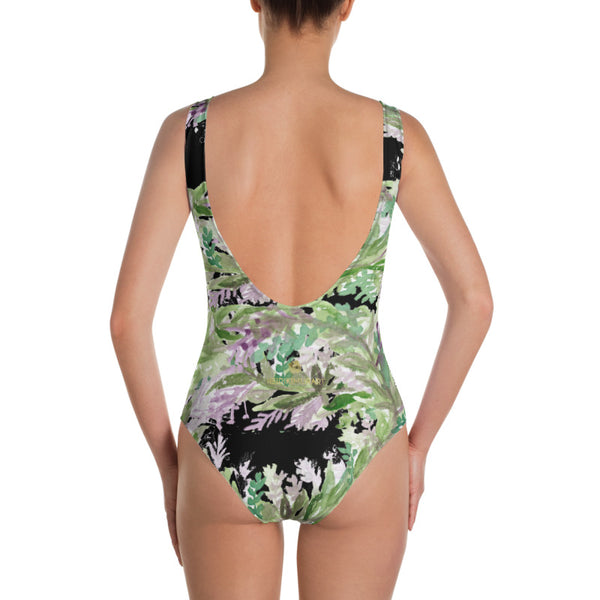 Lavender Floral Women's Swimsuit, Floral Print Women's Luxury 1-Piece Swimwear Bathing Suits, Beach Wear - Made in USA/EU (US Size: XS-3XL) Plus Size Available