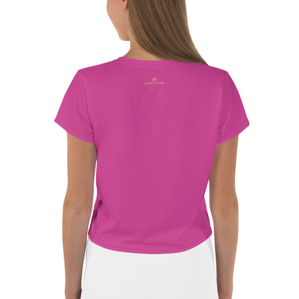 Cute Solid Pink Crop Tee, Minimalist Modern Pink Color Cropped Short T-Shirt Outfit, Crop Tee Top Women's T-Shirt, Made in Europe, (US Size: XS-3XL) Plus Size Available 