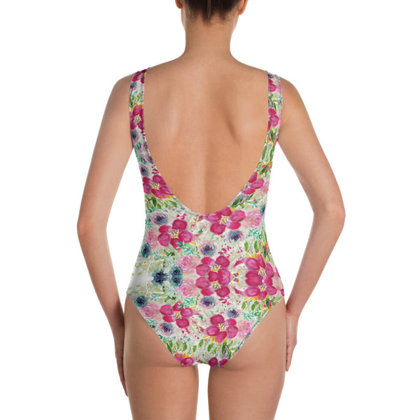 Mixed Floral One-Piece Swimsuit, Roses Flower Print Women's Swimwear-Made in USA/EU-Heidi Kimura Art LLC-Heidi Kimura Art LLC