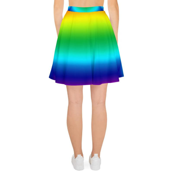 Bright Horizontal Rainbow Color Ombre Print Women's Skater Skirt- Made in USA/EU-Skater Skirt-Heidi Kimura Art LLC