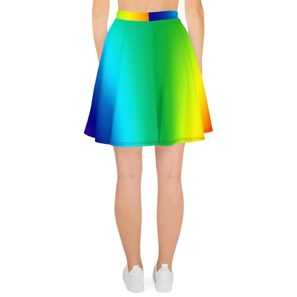 Bright Rainbow Ombre Print Women's Skater Skirt- Made in USA/EU (US Size: XS-3XL)-Skater Skirt-Heidi Kimura Art LLC