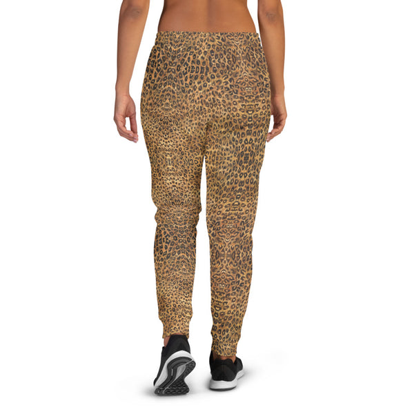Brown Leopard Women's Joggers, Animal Print Premium Printed Slit Fit Soft Women's Joggers Sweatpants -Made in EU (US Size: XS-3XL) Plus Size Available, Animal Print Women's Joggers, Soft Joggers Pants Womens, Leopard Jogger Pants, Animal Print Jogger Sweatpants