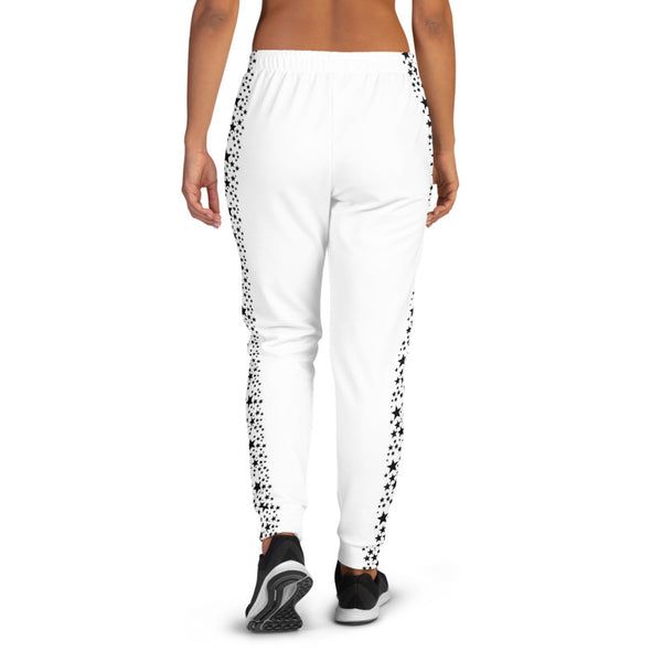 Black Stars Women's Joggers, Black White Premium Printed Slit Fit Soft Women's Joggers Sweatpants -Made in EU (US Size: XS-3XL) Plus Size Available, Black And White Women's Joggers, Soft Dressy Joggers Pants Womens