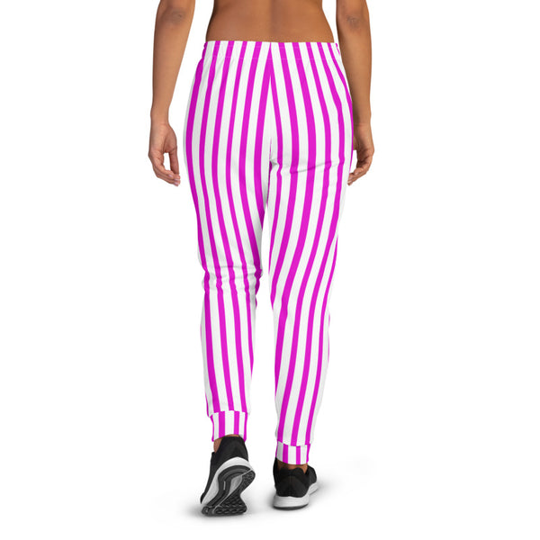 Pink White Striped Women's Joggers, Vertical Stripes Circus Slit Fit Soft Women's Joggers Sweatpants -Made in EU (US Size: XS-3XL) Plus Size Available, Women's Joggers, Soft Joggers Pants Womens, Women's Long Joggers, Women's Soft Joggers, Lightweight Jogger Pants Women's, Women's Athletic Joggers, Women's Jogger Pants
