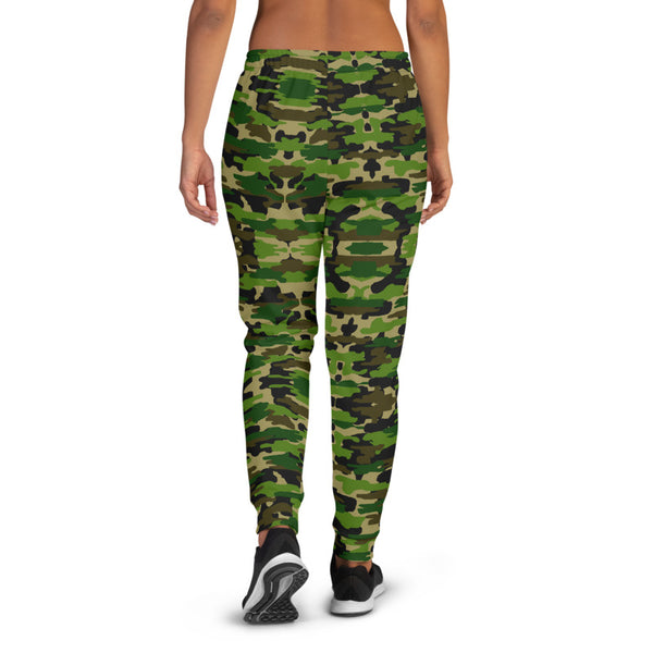 Green Camo Women's Joggers, Army Camouflage Military Print Premium Printed Slit Fit Soft Women's Joggers Sweatpants -Made in EU (US Size: XS-3XL) Plus Size Available, Camo Jogger Pants, Camouflage Jogger Pants For Women, Women's Joggers, Soft Joggers Pants Womens, Camo Jogger Sweatpants