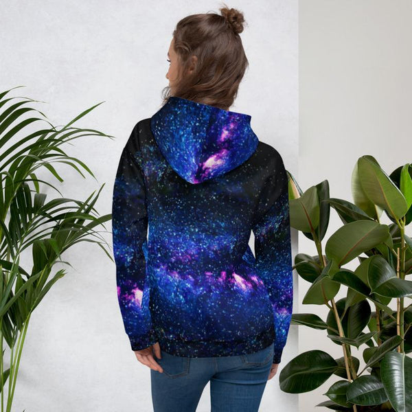 Blue Galaxy Space Print Women's Unisex Hoodie- Made in Europe (US Size: XS-3XL)-Women's Hoodie-Heidi Kimura Art LLC