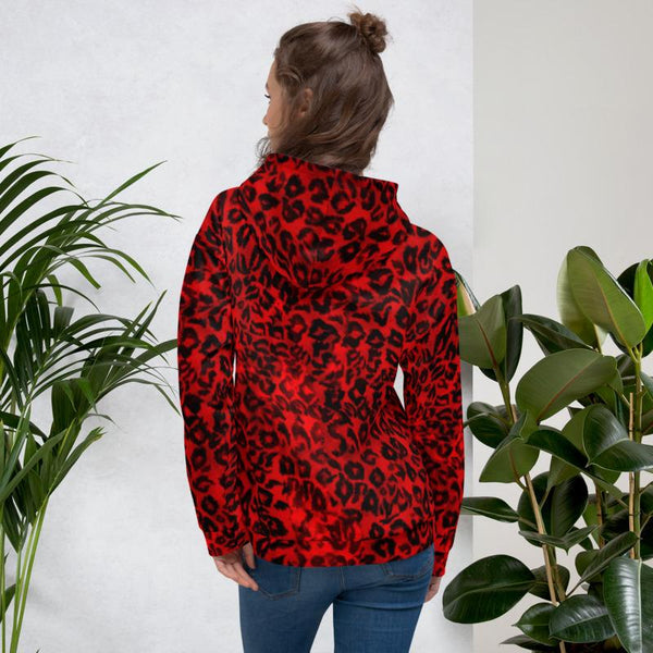 Red Leopard Animal Print Premium Men's or Women's Unisex Hoodie-Made in Europe-Men's Hoodie-Heidi Kimura Art LLC