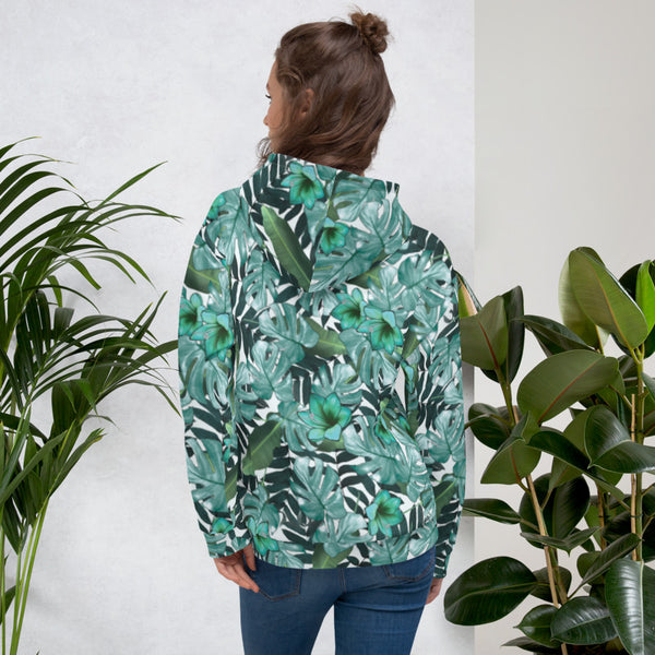 Green Tropical Leaf Print Men's Unisex Hoodie Sweatshirt Pullover Top- Made in EU-Men's Hoodie-Heidi Kimura Art LLC