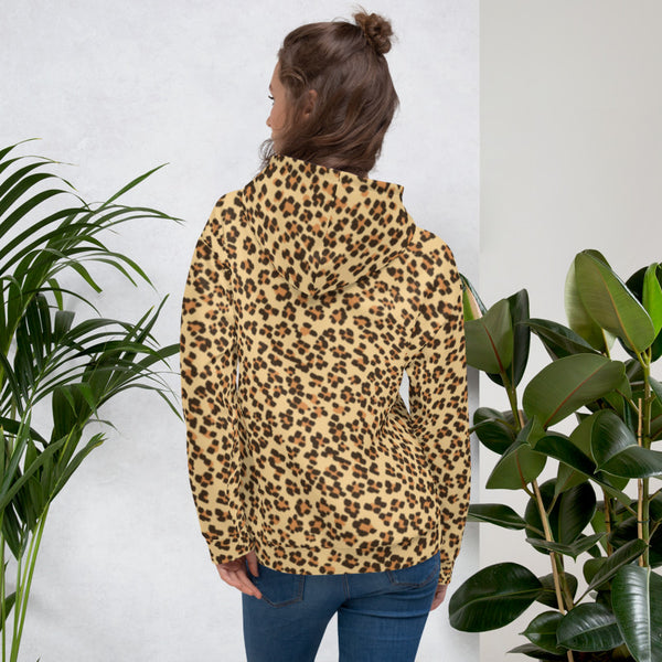 Brown Leopard Animal Print Women's Unisex Hoodie Sweatshirt Pullover- Made in Europe-Women's Hoodie-Heidi Kimura Art LLC