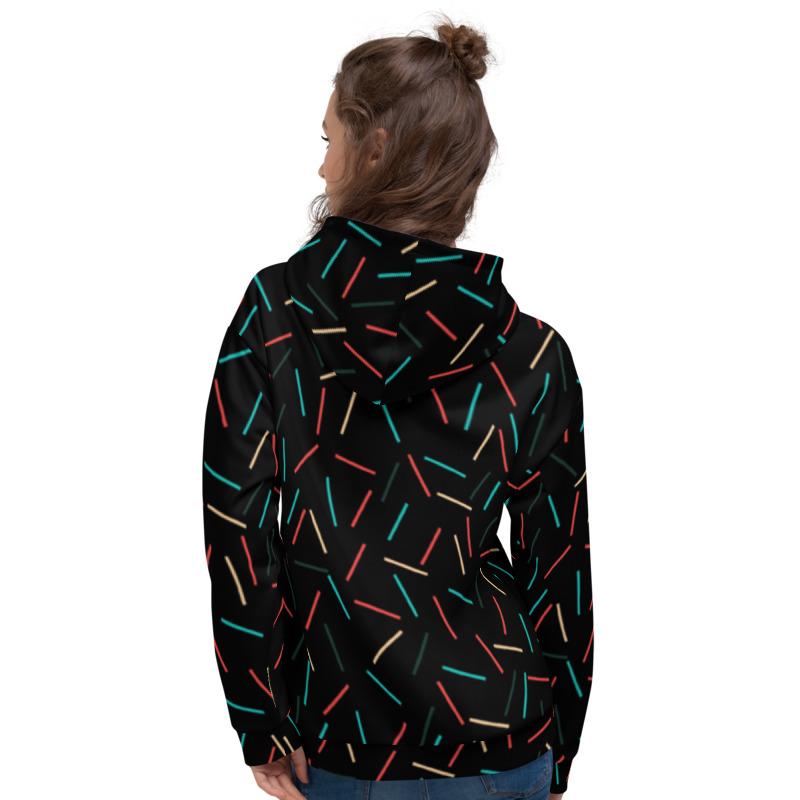 Black Sprinkle Print Women's Unisex Hoodie Long Sleeve Sweatshirt Pullover-Made in EU-Women's Hoodie-XS-Heidi Kimura Art LLC