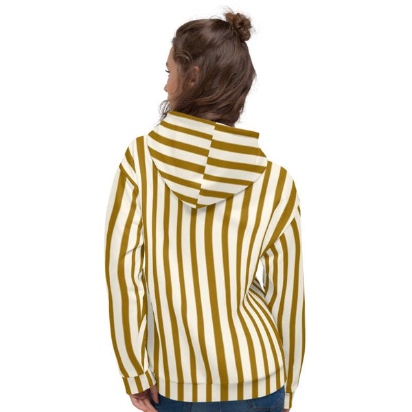 Brown Beige Stripe Print Men's or Women's Premium Unisex Hoodie- Made in Europe-Women's Hoodie-Heidi Kimura Art LLC