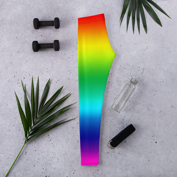 Bright Rainbow Ombre Print Women's Designer Casual Leggings- Made in USA/EU-Casual Leggings-Heidi Kimura Art LLC