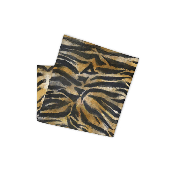 Brown Tiger Striped Neck Gaiter, Animal Print Face Mask Shield, Luxury Premium Quality Cool And Cute One-Size Reusable Washable Scarf Headband Bandana - Made in USA/EU, Face Neck Warmers, Non-Medical Breathable Face Covers, Neck Gaiters, Face Mouth Cloth Coverings  