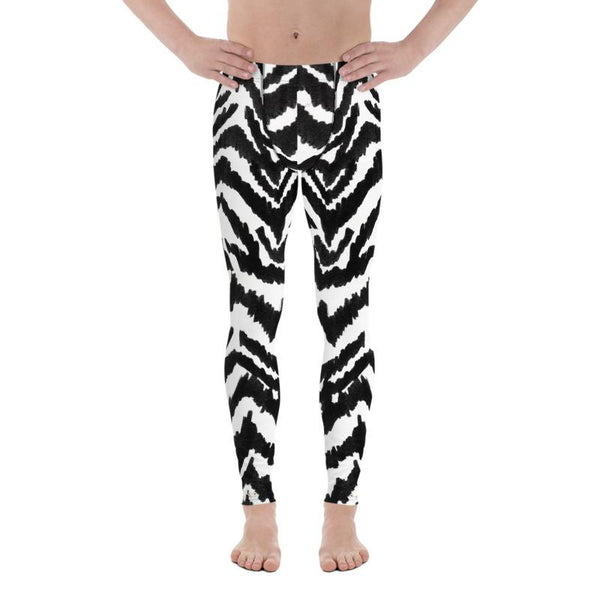 Zebra Print Meggings, Best Black White Animal Print Men's Comfy Leggings-Made in USA/EU-Men's Leggings-Heidi Kimura Art LLC