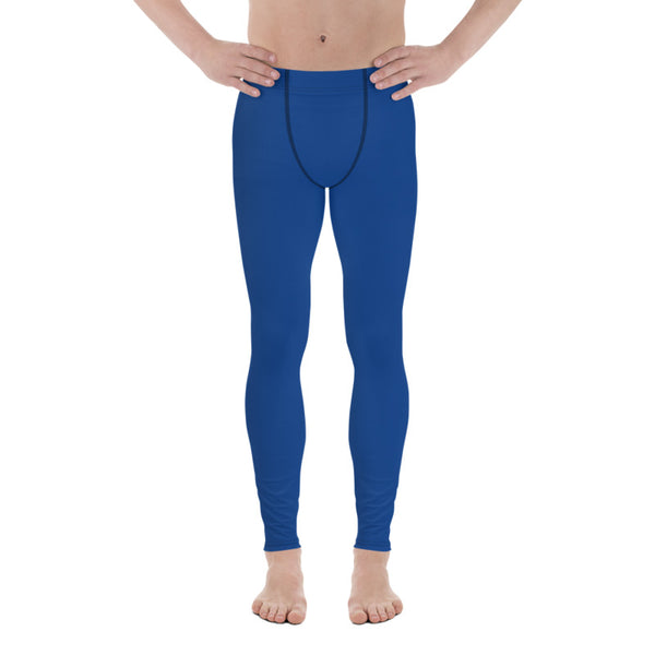 Navy Blue Solid Color Premium Spandex Men's Leggings Meggings- Made in USA/EU-Men's Leggings-Heidi Kimura Art LLC