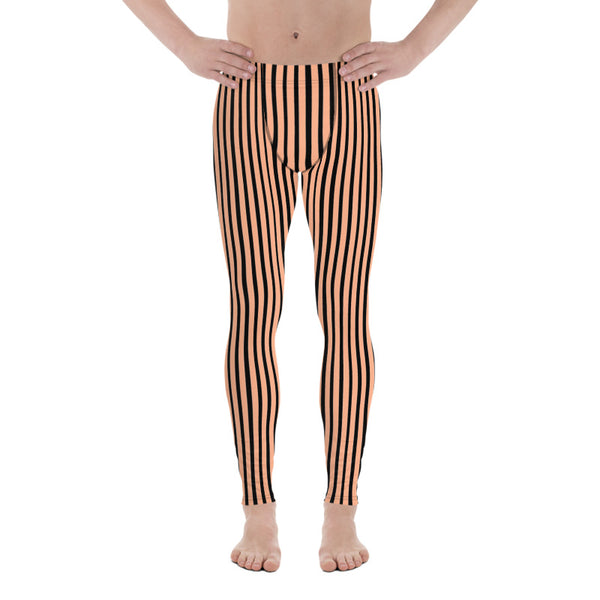 Pink Nude Black Stripe Meggings, Premium Designer Men's Circus Leggings-Made in USA/EU-Men's Leggings-Heidi Kimura Art LLC