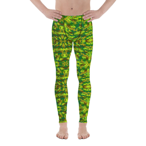 Green Camo Men's Leggings, Camouflage Army Print Premium Classic Elastic Comfy Men's Leggings Fitted Tights Pants - Made in USA/EU (US Size: XS-3XL) Spandex Meggings Men's Workout Gym Tights Leggings, Compression Tights, Kinky Fetish Men Pants