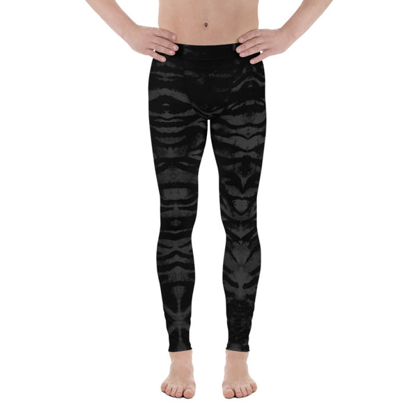  Black Tiger Stripe Meggings, Animal Print Premium Elastic Comfy Men's Leggings Fitted Tights Pants - Made in USA/EU (US Size: XS-3XL) Spandex Meggings Men's Workout Gym Tights Leggings, Compression Tights, Kinky Fetish Men Pants