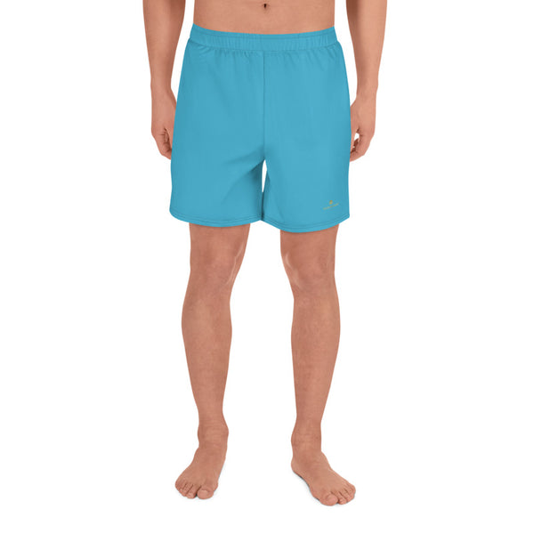 Sky Blue Solid Color Print Men's Athletic Long Shorts - Made in Europe (US Size: XS-3XL)-Men's Long Shorts-Heidi Kimura Art LLC