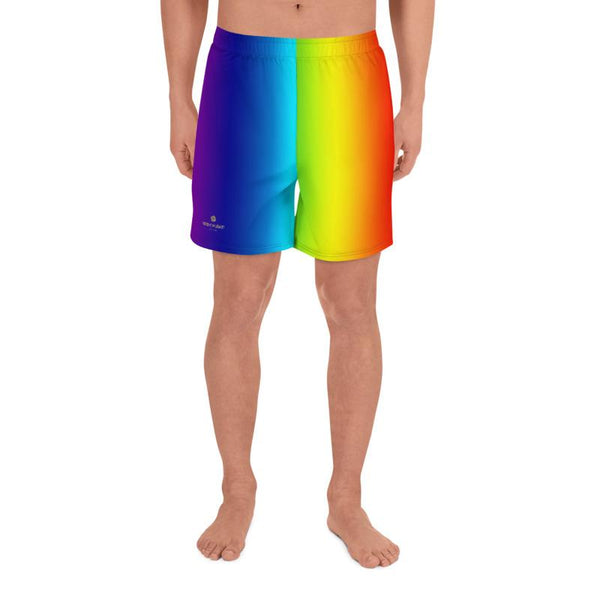 Bright Rainbow Ombre Print Men's Athletic Long Shorts Best Workout Shorts- Made in EU-Men's Long Shorts-Heidi Kimura Art LLC