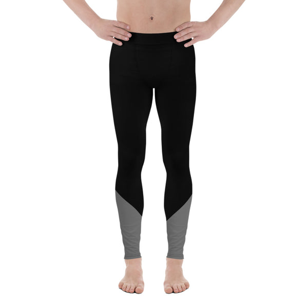 Black Gray Color Men's Leggings, Dual Color Compression Sports Tights- Made in USA/EU-Men's Leggings-Heidi Kimura Art LLC