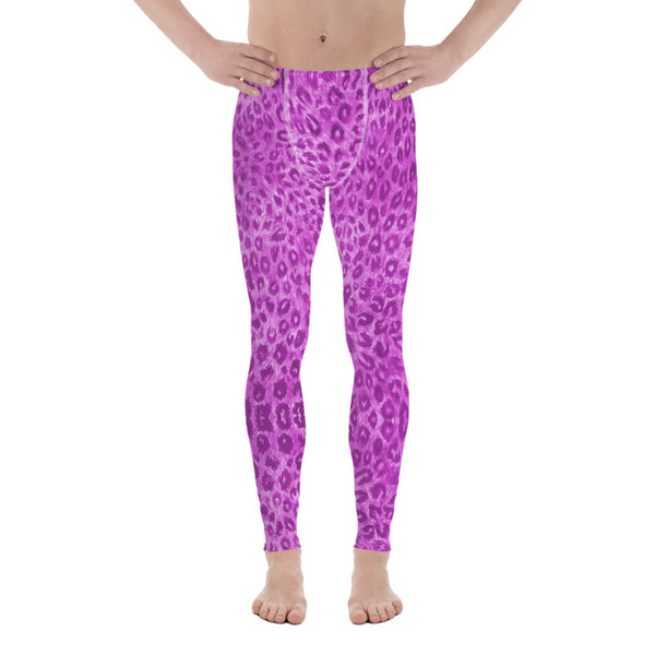 Pink Leopard Men's Leggings, Animal Print Sexy Party Meggings Compression Tights-Heidikimurart Limited -Heidi Kimura Art LLC Pink Leopard Print Men's Leggings, Pink Animal Print Leopard Modern Meggings, Men's Leggings Tights Pants - Made in USA/EU/MX (US Size: XS-3XL) Sexy Meggings Men's Workout Gym Tights Leggings