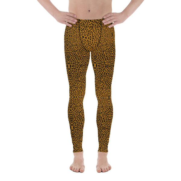 Brown Cheetah Meggings, Animal Print Premium Elastic Comfy Men's Leggings Fitted Tights Pants - Made in USA/EU (US Size: XS-3XL) Spandex Meggings Men's Workout Gym Tights Leggings, Compression Tights, Kinky Fetish Men Pants