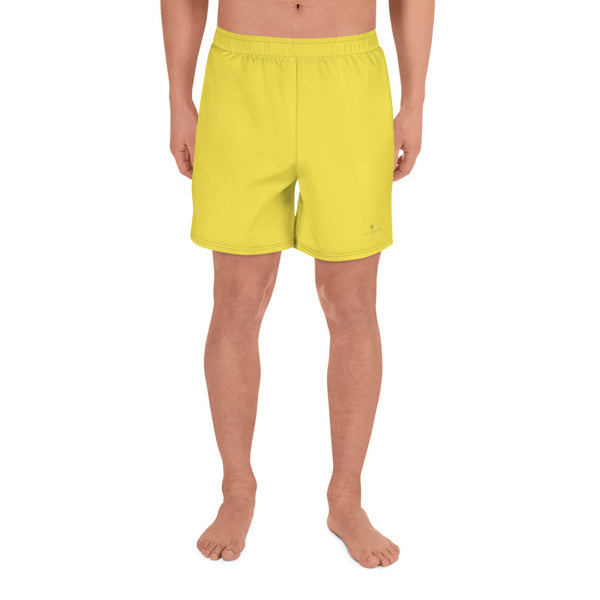 Bright Yellow Solid Color Premium Quality Men's Athletic Long Shorts- Made in Europe-Men's Long Shorts-Heidi Kimura Art LLC