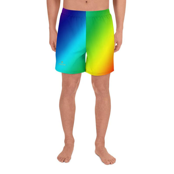 Rainbow Diagonal Ombre Print Men's Athletic Best Workout Long Shorts- Made in EU-Men's Long Shorts-Heidi Kimura Art LLC