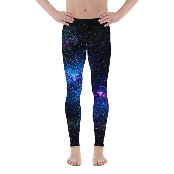 Purple Galaxy Space Universe Print Premium Men's Leggings Meggings Long Pants-Men's Leggings-Heidi Kimura Art LLC