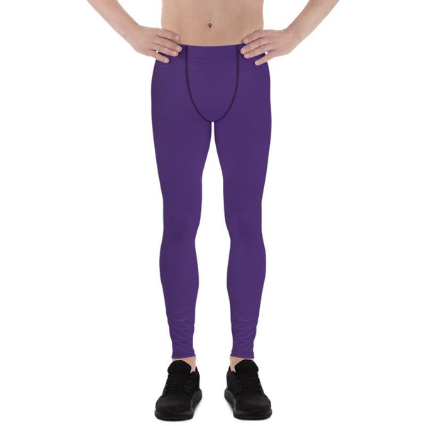 Dark Purple Long Stretchy Compression Men Tights Men's Leggings Meggings Pants-Men's Leggings-Heidi Kimura Art LLC
