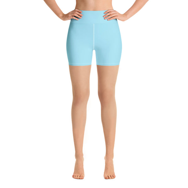 Light Blue Solid Color Premium Dance Yoga Shorts With Inside Pockets - Made in USA-Yoga Shorts-Heidi Kimura Art LLC