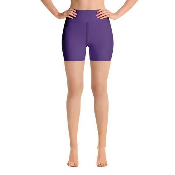 Dark Purple Solid Color Premium Fitness Yoga Shorts, Short Pants - Made in USA-Yoga Shorts-Heidi Kimura Art LLC