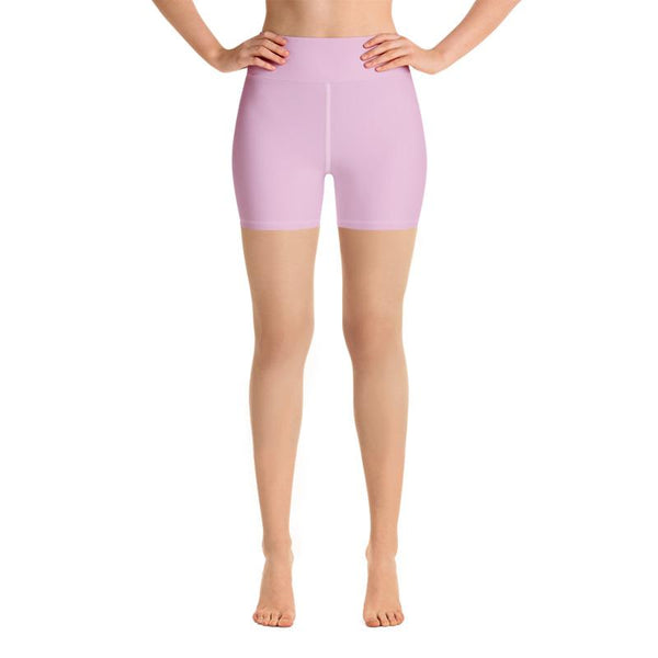 Light Pink Girlie Premium Fitness Workout Women's Yoga Shorts w/ Pockets- Made in USA-Yoga Shorts-Heidi Kimura Art LLC