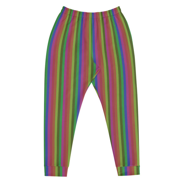 Vintage Style Rainbow Stripe Print Designer Men's Joggers Pants Bottoms- Made in EU-Men's Joggers-Heidi Kimura Art LLC