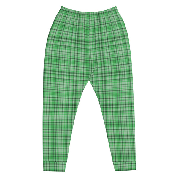 Green Plaid Tartan Print Premium Quality Men's Joggers Sweatpants- Made in EU-Men's Joggers-Heidi Kimura Art LLC
