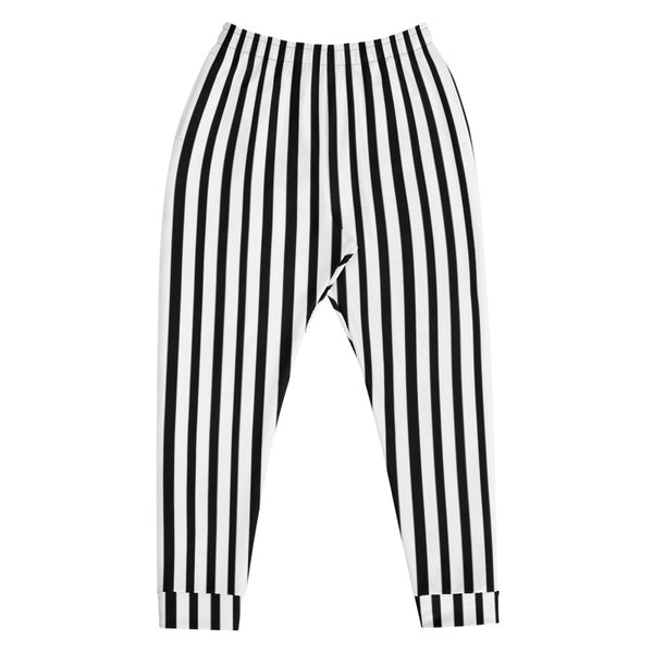 Black White Striped Men's Joggers, Best Vertically Stripe Designer Abstract Sweatpants For Men, Modern Slim-Fit Designer Ultra Soft & Comfortable Men's Joggers, Men's Jogger Pants-Made in EU/MX (US Size: XS-3XL)