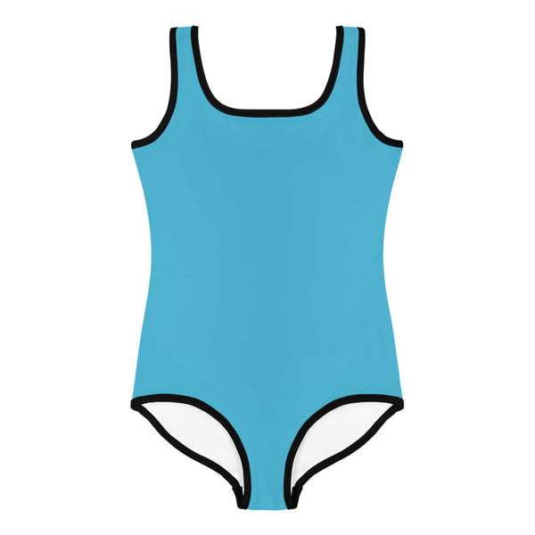 Light Blue Solid Color Premium Quality Kids Swimsuit - Made in USA (US Size: 2T-7)-Kid's Swimsuit (Girls)-Heidi Kimura Art LLC
