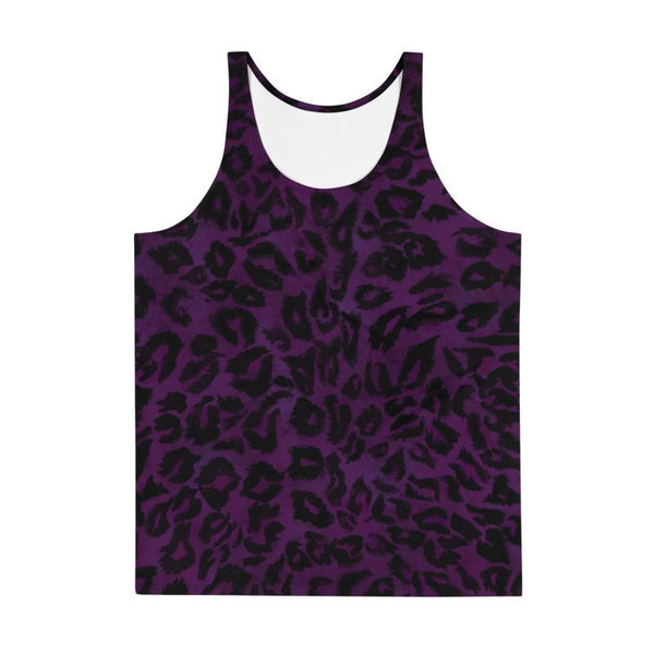 Dark Purple Leopard Animal Print Men's/ Women's Unisex Tank Top- Made in USA-Men's Tank Top-Heidi Kimura Art LLC
